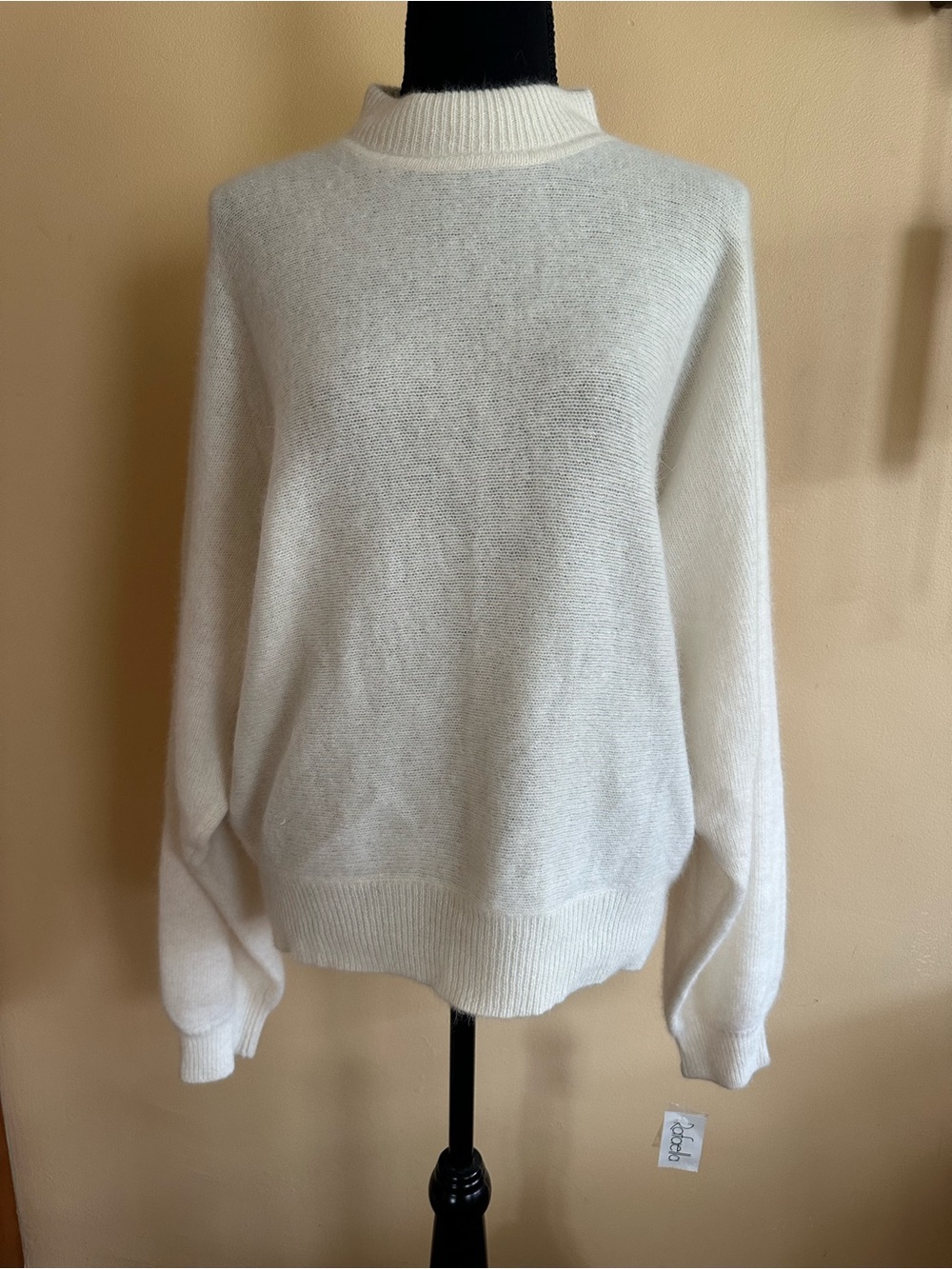 NOS Rafaella Women’s Angora Rabbit Fur Wool Blend White Mockneck Sweater Size XL